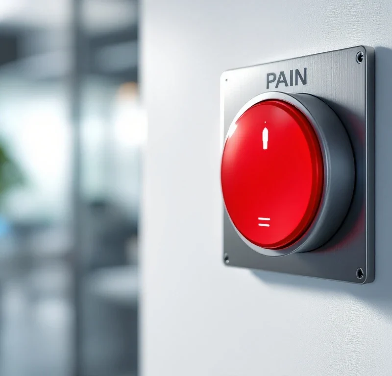 Rode noodknop op witte muur met metalen beveiligingspaneel en blauwe LED-indicatoren van Marshall Security