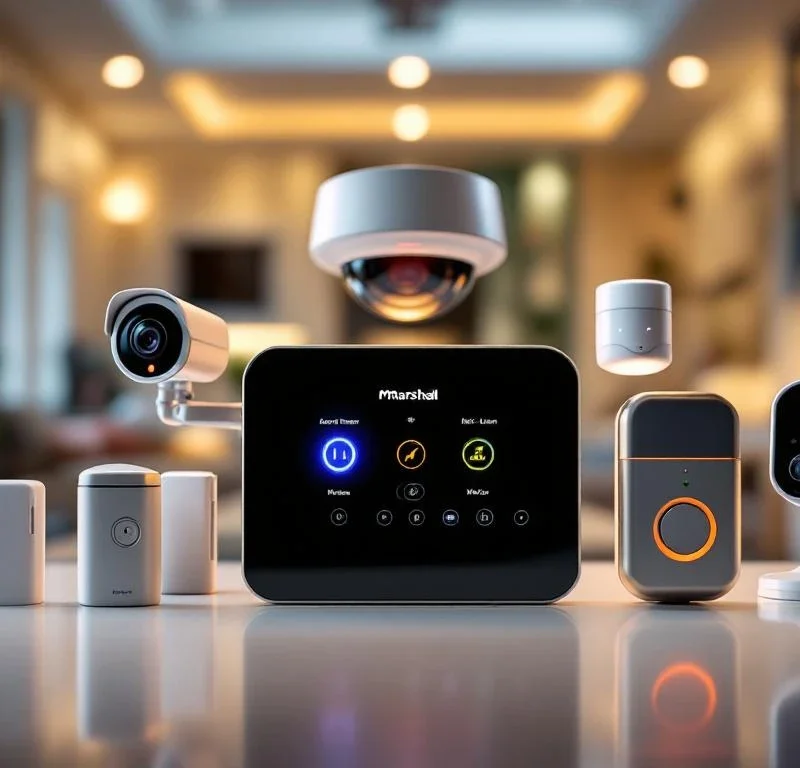Moderne beveiligingspaneel met alarmsensoren, bewegingsmelders en camera's in professionele huisbeveiliging opstelling